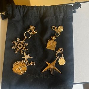 CHANEL Gold-Tone Icon Charm Set with Camellia, Star & Perfume Bottle
